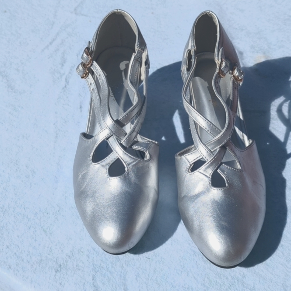 Silver metallic dress shoes. Size 10w